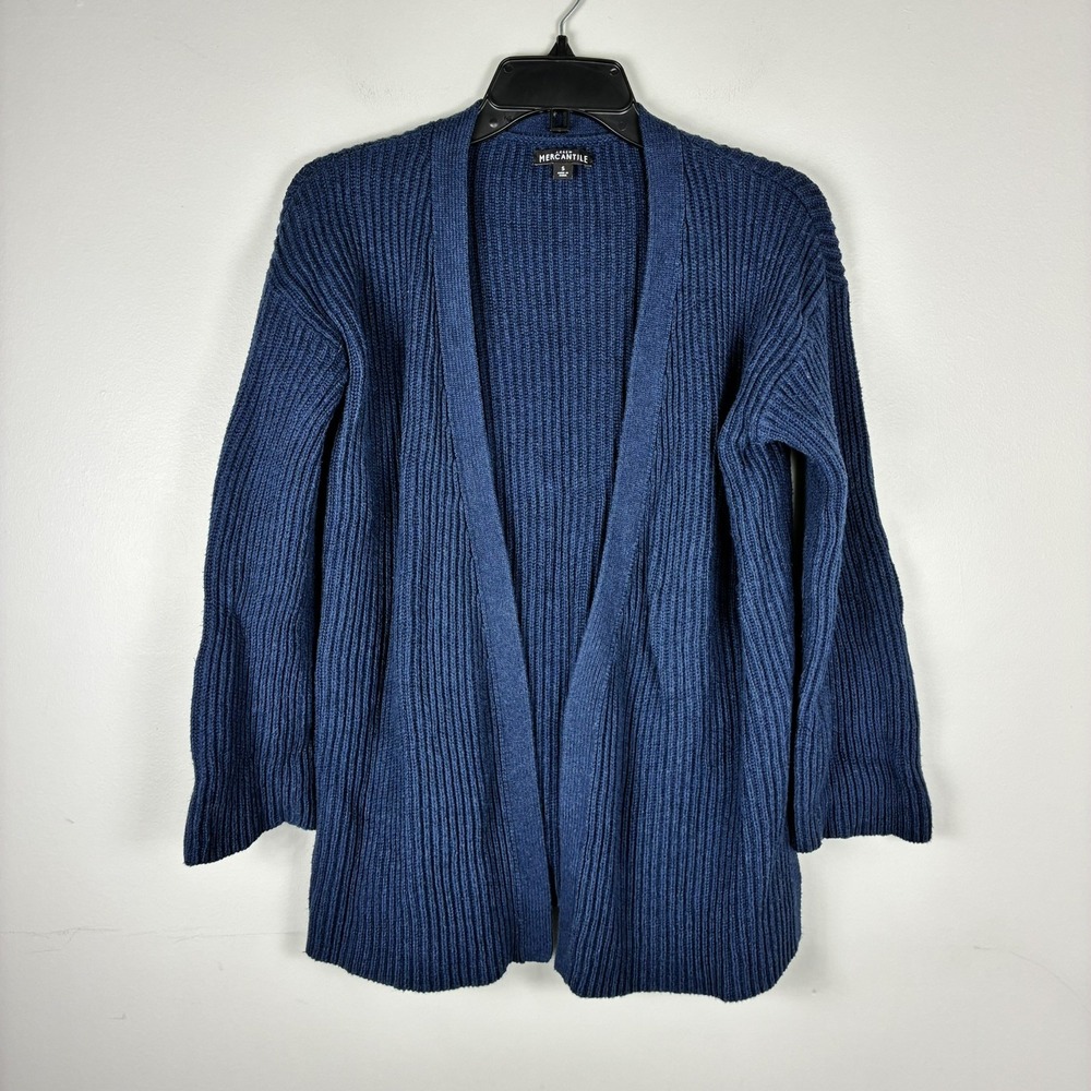 J Crew Mercantile Cable Knit Open Cardigan Sweater Navy Small Cotton Preppy